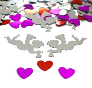 Silver Cupid Confetti with red and hot pink hearts
